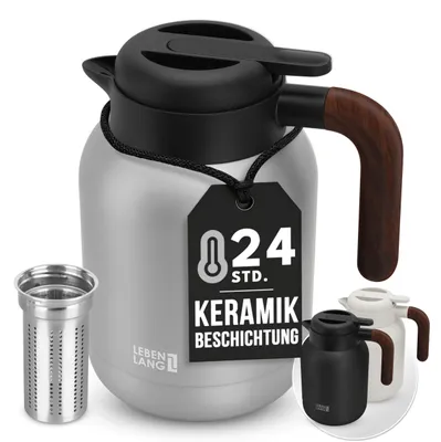 Imagen del producto de Termo LEBENLANG de 1,5 litros con revestimiento cerámico. Incluye infusor y mantiene la temperatura hasta 24 horas