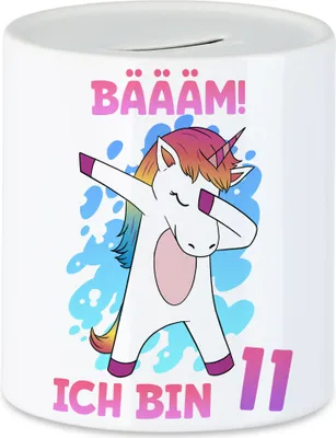 Produktbild von Bäääm Ich Bin 11 Spardose Einhorn 11. Geburtstag Geburtstagsgeschenk Einhorn-Fans Dabbing