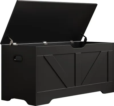 Produktbild von VDD - Aufbewahrungstruhe Holz - Spielzeugtruhe - Deckentruhe - schwarz - groß