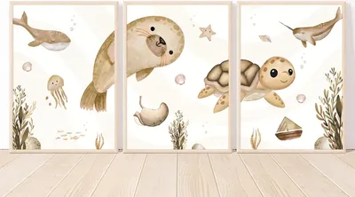Produktbild von MeinBaby123® Kinderzimmerposter | 3er Set A4 | Unterwasserwelt