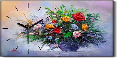 Produktbild von Wandbild Leinwand Bilder mit Uhr Geräuschlos 60x30 Malerei Kunst Blumen - schwarze Hände