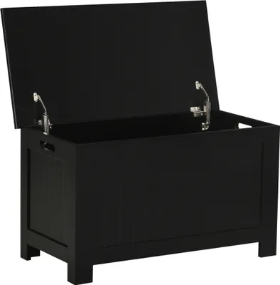 Produktbild von HOMCOM Truhe, Aufbewahrungsbox, Auflagenbox mit Griff, Gerätetruhe mit Deckel, Holzwerkstoff, Schwarz, 81 x 40 x 46 cm