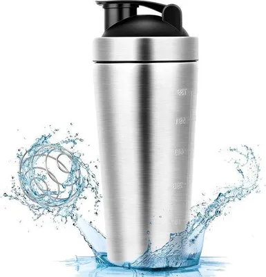 Obrázok produktu pre Oceľový šejker na proteínové nápoje 750 ml s BlenderBallom, bez BPA – na beh, fitness, jógu a šport – čierny
