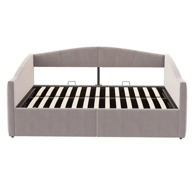 Produktbild von Flieks Tagesbett Schlafsofa 140x200cm mit Stauraum, Polsterbett Daybed mit Lattenrost, Sofabett mit Arm- und Rückenklehne, Stauraumbett Samt, Hellgrau