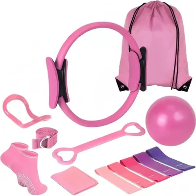 Produktbild von 13-teiliges Yoga-Fitness-Set - Trainingsausrüstung für Stretching und Rumpftraining - Körperformung - Flexibilität - Pink