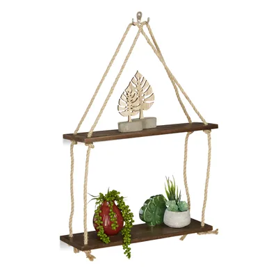 Produktbild von relaxdays Hängeregal Holz & Seil 2 Ablagen