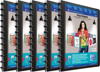 Obrázek produktu pro Kroužkový pořadač obrazů nad hlavou manageMe! A4 PP 20 pouzder černá balení po 5 ks