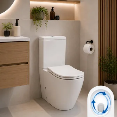 Produktbild von AQUA for you | Stand-WC - Lavita ErgoSeat 3.0 - Rimless-WC - 67x39x86 cm - ergonomisch - Weiß - mit Spülkasten, Softclose-Sitz, Wirbelspülung