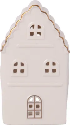 Produktbild von Windlicht Haus Keramik 15 x 9 cm weiß gold