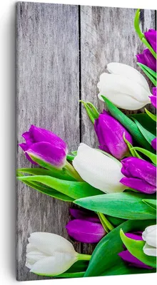 Produktbild von Bild auf Leinwand - Leinwandbild - Tulpen Holz Blumenstrauß Blumen - 45x80cm - Wand Bild - Wanddeko - Leinwanddruck - Bilder - Kunstdruck - Wanddekoration - Leinwand bilder - Wandkunst - PA45x80-2833