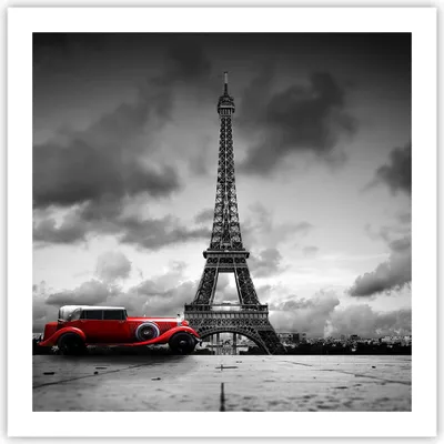 Produktbild von Poster - Poster ohne Rahmen - Auto Eiffle Paris Stadt - 60x60 cm - Wand Bild - Wanddeko - Wandbilder - Kunstposter - Wandposter - Bilder - Kunstdruck - Wanddekoration - Wandbild - P2XAC60x60-2828