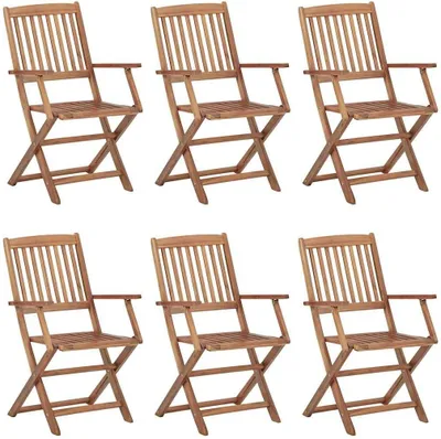 Produktbild von 6 klappbare Gartenstühle aus massivem Akazienholz mit Kissen, stapelbar für Terrasse und Garten, belastbar bis 110 kg
