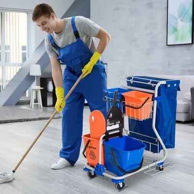 Immagine prodotto di Carrello di pulizia | Colore: Blu, Arancione | Dimensioni: 70x100x103 cm