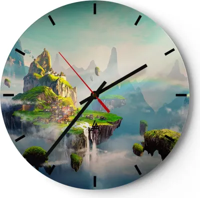 Produktbild von Wanduhr - Rund - Glasuhr - Abstraktion Natur - 30x30cm - Schleichendes Uhrwerk - Lautlos - zum Aufhängen bereit - Dekoration Modern - Wanddekoration aus Glas - C3AR30x30-3469
