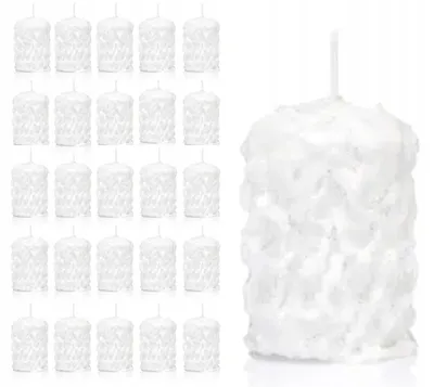 Produktbild von Drobo 26 Weiße Zylinderkerzen Schneeflocken Glitzer 6cm