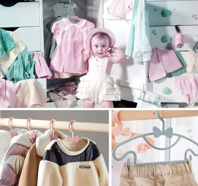 Produktbild von 40 Stück Kunststoff-Baby-Kleiderbügel - rutschfeste ultradünne Kinderbügel für Kleidung - für Kinder und Kleinkinder - 4 Farben