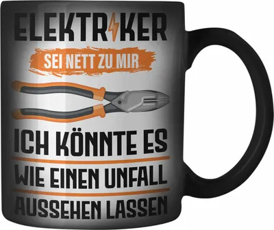 Produktbild von Trendation - Elektriker Farbwechsel Zauber-Tasse Spruch Männer Geschenk Lustig Gadget Geschenke Kaffeebecher (Schwarz)