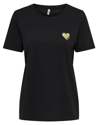 Produktbild von ONLY Einfarbiges T-Shirt mit Brand Herz Basic Kurzarm Rundhals Top ONLKITA Größe: S