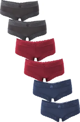 Produktbild von Fabio Farini - 6 Stück Damen Unterwäsche - Frauen Unterhosen Panty Slip mit floraler Spitze und Schleifchen