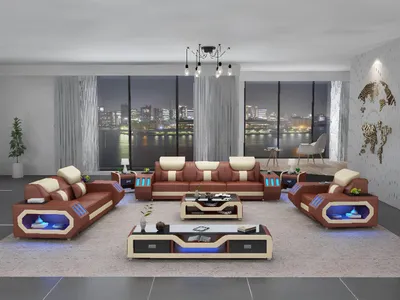Produktbild von Ledersofa Couch Wohnlandschaft 321 Sitzer Garnitur Design Modern Sofa mit USB