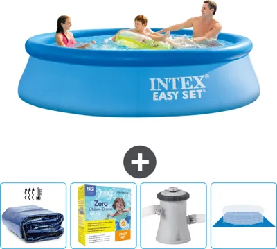 Produktbild von Intex runder aufblasbarer Easy Set-Pool – 305 x 76 cm – Blau – im Lieferumfang enthalten Sonnensegel - Wartungspaket - Filterpumpe für Schwimmbad - Bodenplane