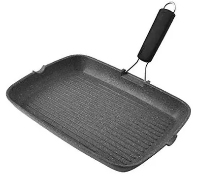 Obrázok produktu pre Omgoods – Obdĺžniková grilovacia panvica s silikónovou rukoväťou, 36 x 26 cm