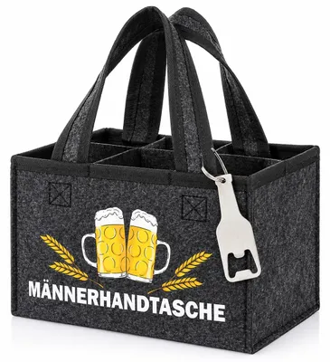 Produktbild von Flaschenträger Filz Herrentasche Flaschentasche - 21 x 13 x 15 cm - Für 6 Flaschen - Dunkelgrau - Mit Flaschenöffner