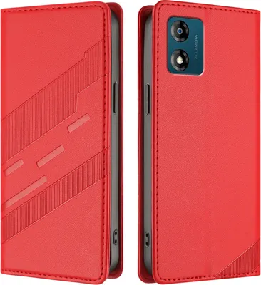 Produktbild von Hülle für Motorola Moto E13, Kunstleder Brieftaschen Handyhülle mit Kartenfach und Standfunktion Rot