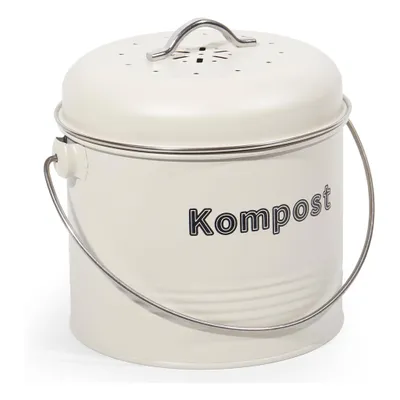 Produktbild von Theo&Cleo Biomülleimer Küche 3,5 L,  Mülleimer Geruchsdicht mit Aktivkohlefiltern, Komposteimer Metall, Biomüll Retro (Beige)