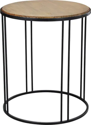 Immagine prodotto di Milani Home - tavolino da salotto rotondo 56 x 56 x 67 cm, legno e metallo, legno naturale e nero