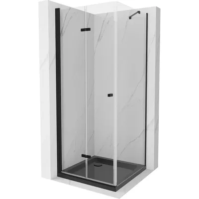 Obrázek produktu pro Mexen Lima skládací sprchový kout 80 x 80 cm, Průhledné, Černá + sprchová vanička Flat, Černá - 856-080-080-70-00-4070B