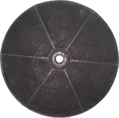 A round, black carbon filter with radiating lines from a central hole.