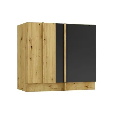 Produktbild von Küchenunterschrank 90 cm - Eiche Artisan und Schwarz - Eckküchenschrank - ohne Arbeitsplatte - Soft-Close-System