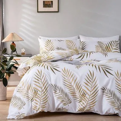 Zdjęcie produktu dla Biały komplet pościeli 200 x 200 cm z wzorem liści palmowych, z mikrofibry