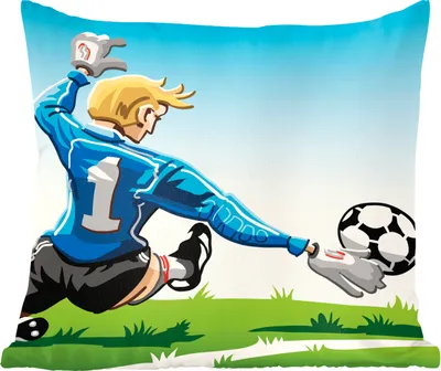 Produktbild von MuchoWow® Zierkissen Sofakissen Wohnzimmer Dekokissen 40x40 cm Eine Illustration eines Torwarts, der den Fußball stoppt - Jungen - Mädchen - Kinder - Foto Kissen - Schlafzimmer Dekoration