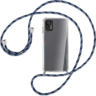 Produktbild von Handykette Backcover-Schutzhülle mit Band (Metall silberfarben) für Motorola Moto G Pro 2021 - Blautöne