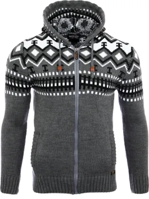 Produktbild von Reslad Herren Grobstrick Norweger Winter Strickjacke mit Kapuze RS-3104  Anthrazit S