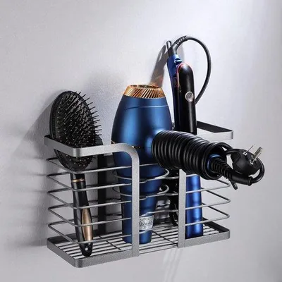 Immagine prodotto di Supporto da parete per asciugacapelli e piastra, organizer da bagno, supporto angolare in acciaio inossidabile (grigio)