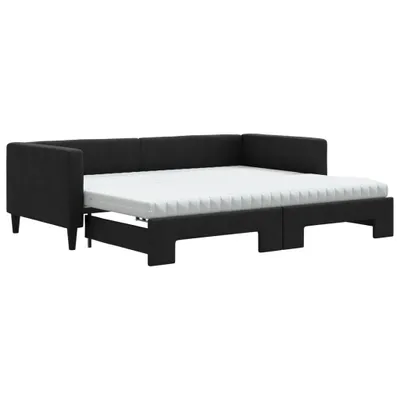 Image de vidaXL Lit de jour extensible avec matelas noir 90x190 cm Tissu
