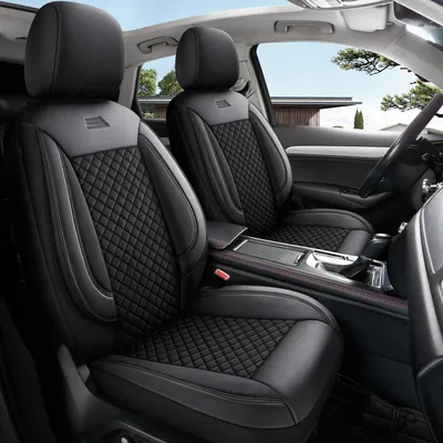 Produktbild von Autositzebezüge für Volkswagen T7 Multivan passgenau| Set mit 2 Stück | Fahrer + Beifahrersitz AIS Serie | Schwarz mit schwarzen Nähten