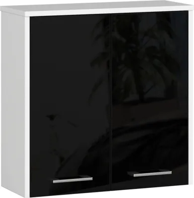 Produktbild von Hängender Badezimmerschrank: zwei Türen, zwei Einlegeböden, Farbe: weiß | glänzend schwarz, Möbelmaße: B: 60 cm, H: 60 cm, T: 22,5 cm.