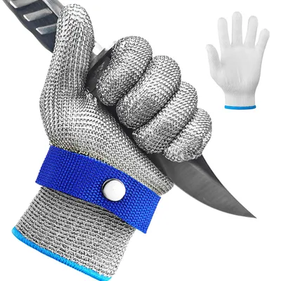 Produktbild von Schnittfeste Handschuhe, lebensmittelecht, Schutzklasse 9, Edelstahl-Arbeitshandschuhe mit Drahtgeflecht, Kettenhandschuhe, schnittfeste Handschuhe + Innenhandschuhe zum Schneiden mit einer Mandoline, 9 Stück pro Packung