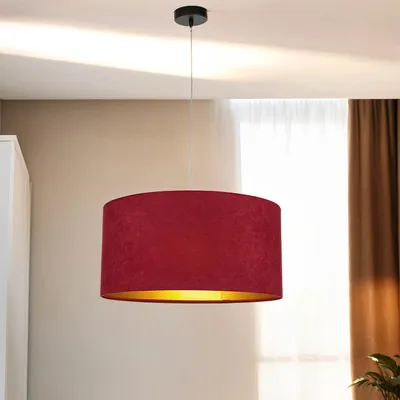 Produktbild von Hängelampe Stoffschirm rund Ø 50 cm Retro Bordeaux Rot Gold E27 Pendelleuchte Schlafzimmer Wohnzimmer