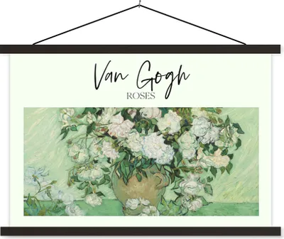 Produktbild von MuchoWow® Textilposter Gemälde - Van Gogh - Rosen 90x60 cm mit schwarzem Rahmen - Aufhängungssatz