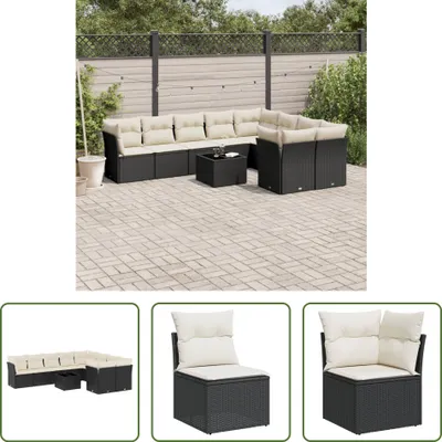 Produktbild von The Living Store 10-tlg. Garten-Sofagarnitur mit Kissen Schwarz Poly Rattan