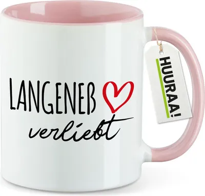 Produktbild von Huuraa Kaffeetasse Langeneß verliebt 330ml Rosa Keramik Kaffeebecher Geschenkidee