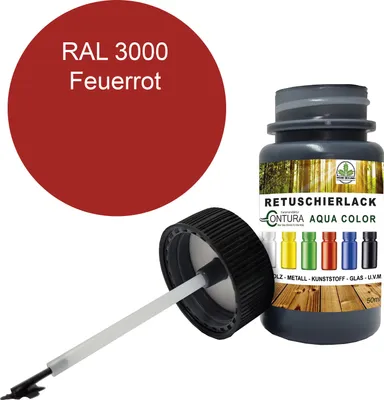 Produktbild von Reparaturlack Lackstift RAL Lack Pinselflasche 50ml. Farbe Holz Metall Möbel Auto Bad Retuschierlack - RAL 3000 Feuerrot