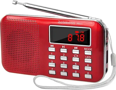 Immagine prodotto di Retekess PR11 Radio portatile, mini radio AM FM con altoparlante, lettore MP3, torcia di emergenza, schermo LCD (rosso)