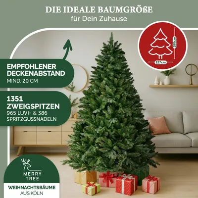 Obrázek produktu pro Merry Tree Premium umělý vánoční stromek 180 cm - velký vánoční stromek vstřikovaný z realistického PE + PVC + ušlechtilý dřevěný podstavec - kmen v přírodním vzhledu - umělá jedle - Nordmann jedle