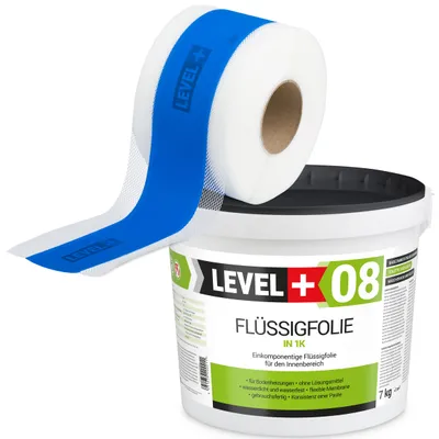 Zdjęcie produktu dla Zestaw do Hydroizolacji Folia w Płynie 7kg Taśma uszczelniająca 10mb LEVEL+ SET299